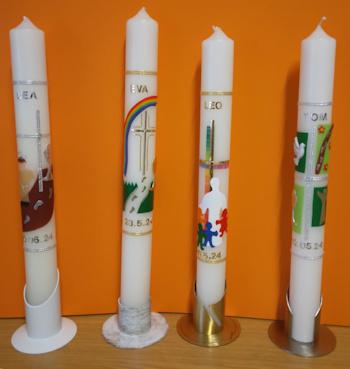 Selbstgebastelte Kommunionkerzen